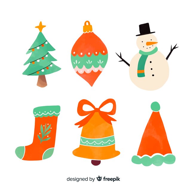 Gratis vector aquarel kerst element collectie