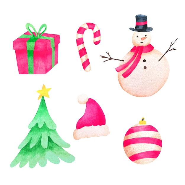 Gratis vector aquarel kerst element collectie