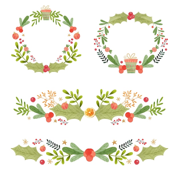 Gratis vector aquarel kerst frames en randen collectie