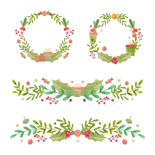 Gratis vector aquarel kerst frames en randen collectie