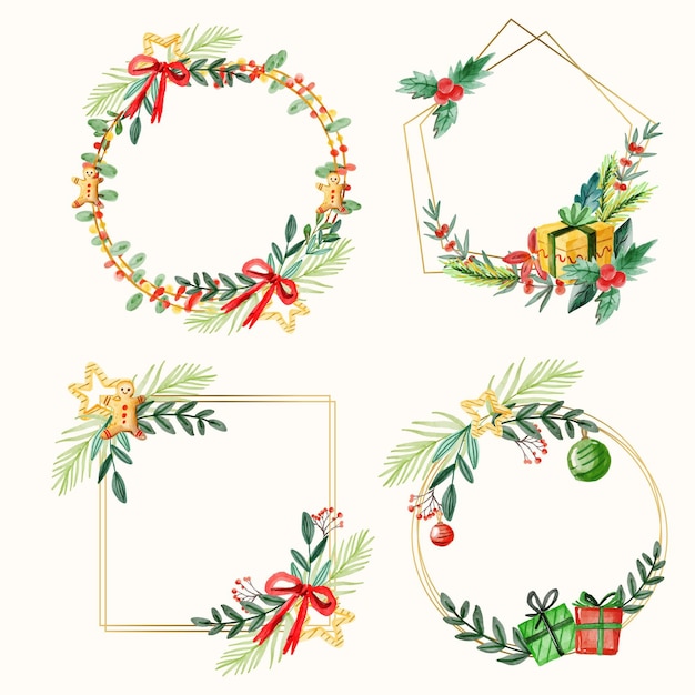 Gratis vector aquarel kerst frames en randen collectie