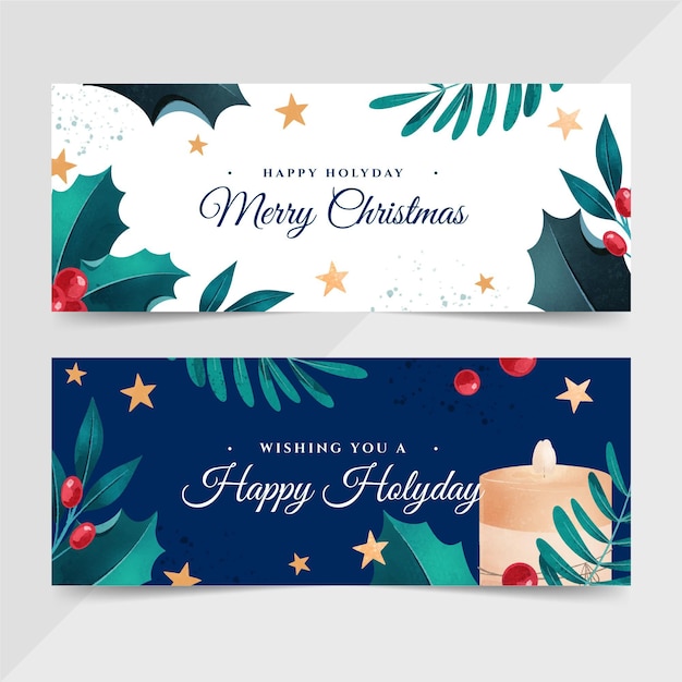 Gratis vector aquarel kerst horizontale banners set