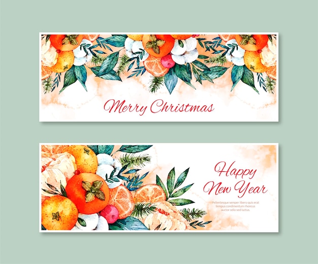 Gratis vector aquarel kerst horizontale banners set