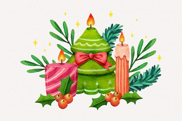 Gratis vector aquarel kerst kaars achtergrond