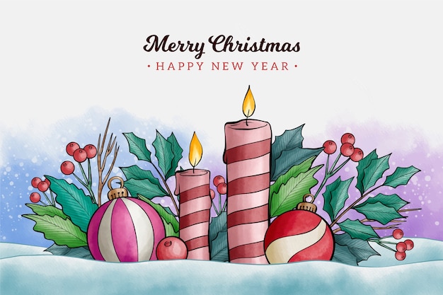 Gratis vector aquarel kerst kaars achtergrond