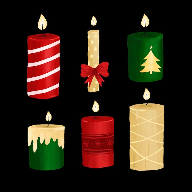 Gratis vector aquarel kerst kaars collectie