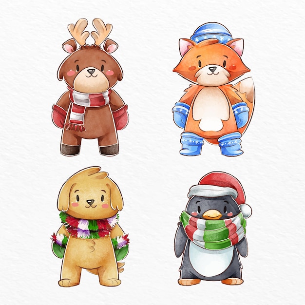 Gratis vector aquarel kerst karakters collectie