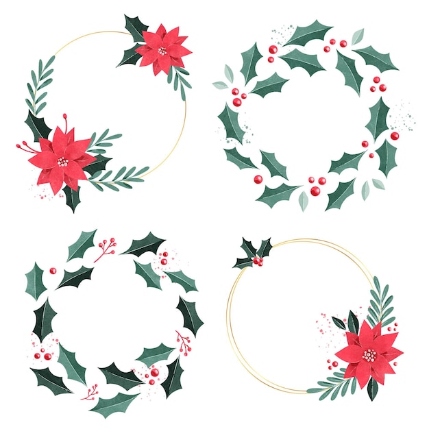 Gratis vector aquarel kerst krans collectie