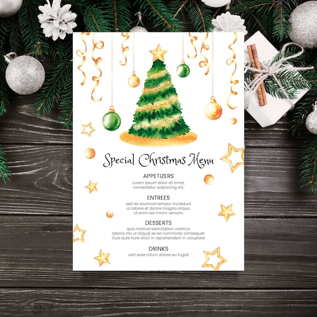 Gratis vector aquarel kerst menusjabloon