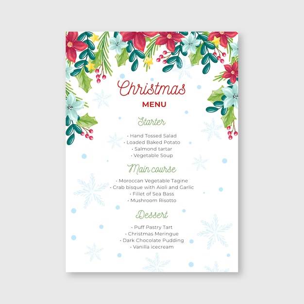 Gratis vector aquarel kerst menusjabloon