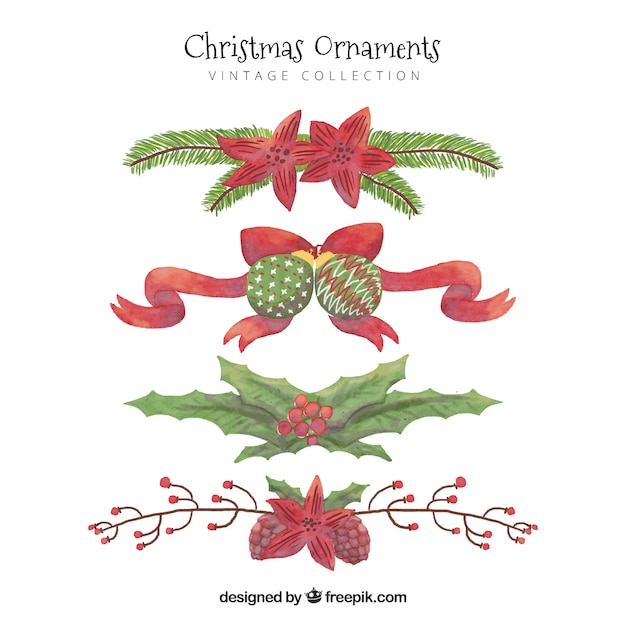 Gratis vector aquarel kerst ornamenten instellen