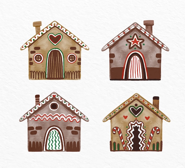 Gratis vector aquarel kerst peperkoek huizen collectie