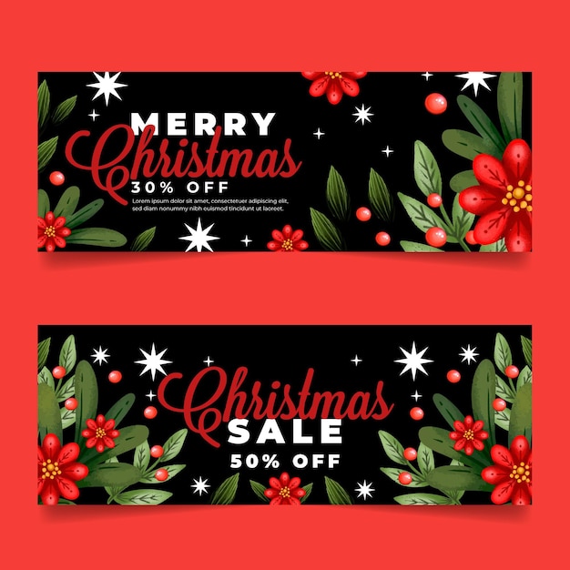 Gratis vector aquarel kerst verkoop banners collectie