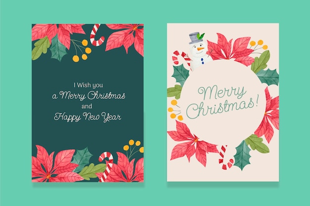 Gratis vector aquarel kerst wenskaarten set