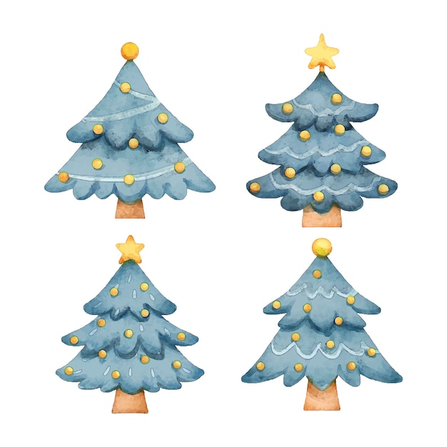 Gratis vector aquarel kerstbomen collectie