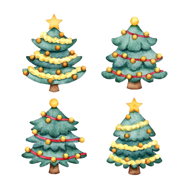 Gratis vector aquarel kerstbomen collectie