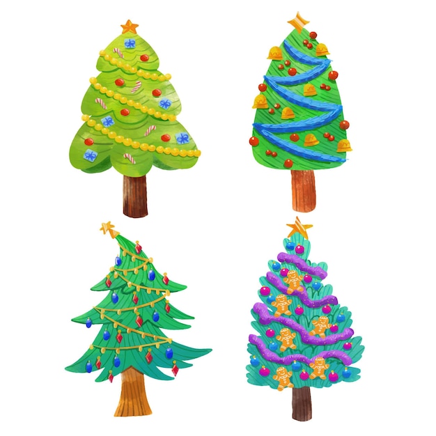 Gratis vector aquarel kerstbomen collectie