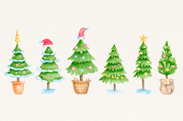 Gratis vector aquarel kerstbomen collectie