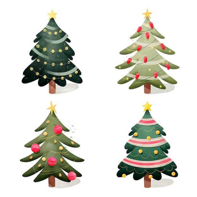 Gratis vector aquarel kerstbomen collectie