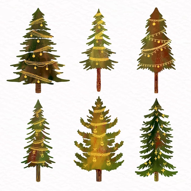 Gratis vector aquarel kerstboom collectie