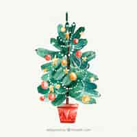 Gratis vector aquarel kerstboom in een emmer