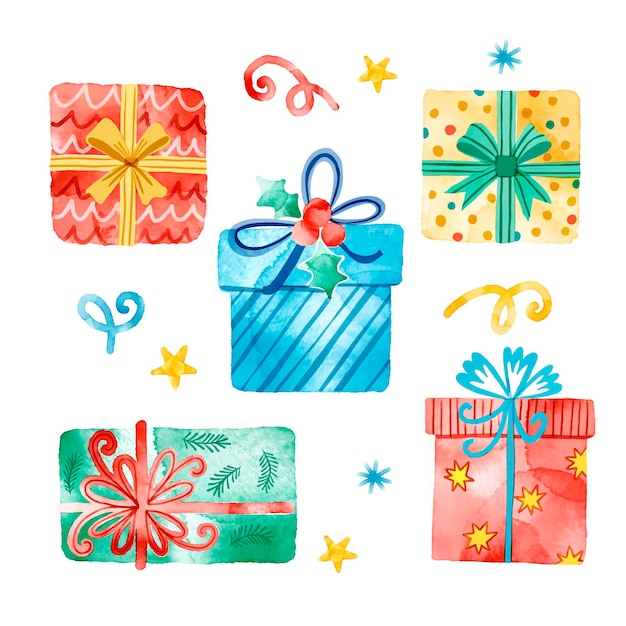 Gratis vector aquarel kerstcadeau collectie