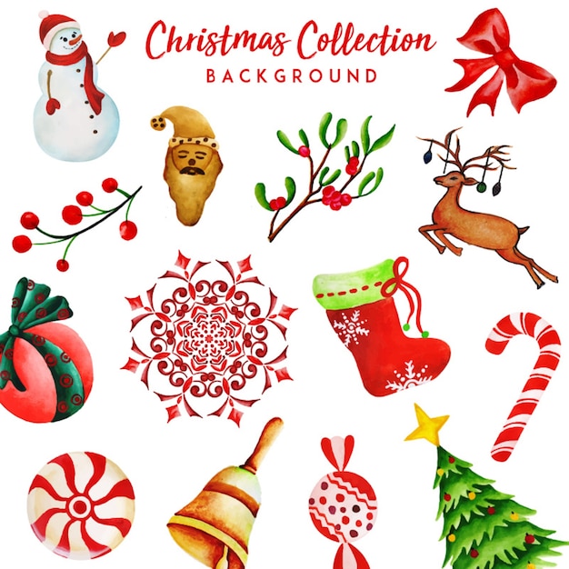 Gratis vector aquarel kerstcollectie