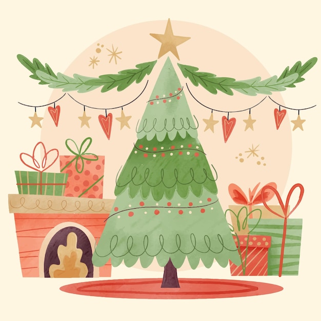 Gratis vector aquarel kerstdecoratie