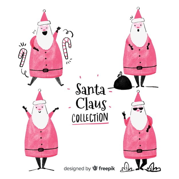 Gratis vector aquarel kerstman karakter collectie