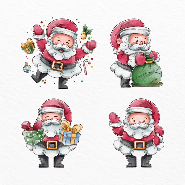 Gratis vector aquarel kerstman karakter collectie