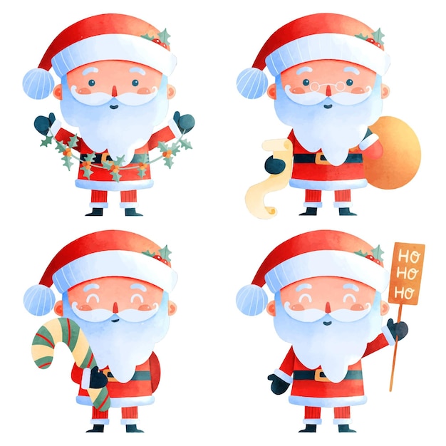 Gratis vector aquarel kerstman karakters collectie