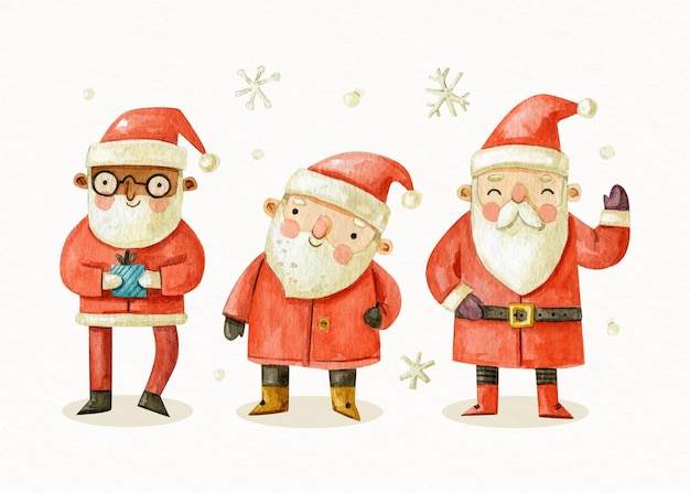 Gratis vector aquarel kerstman karakters collectie