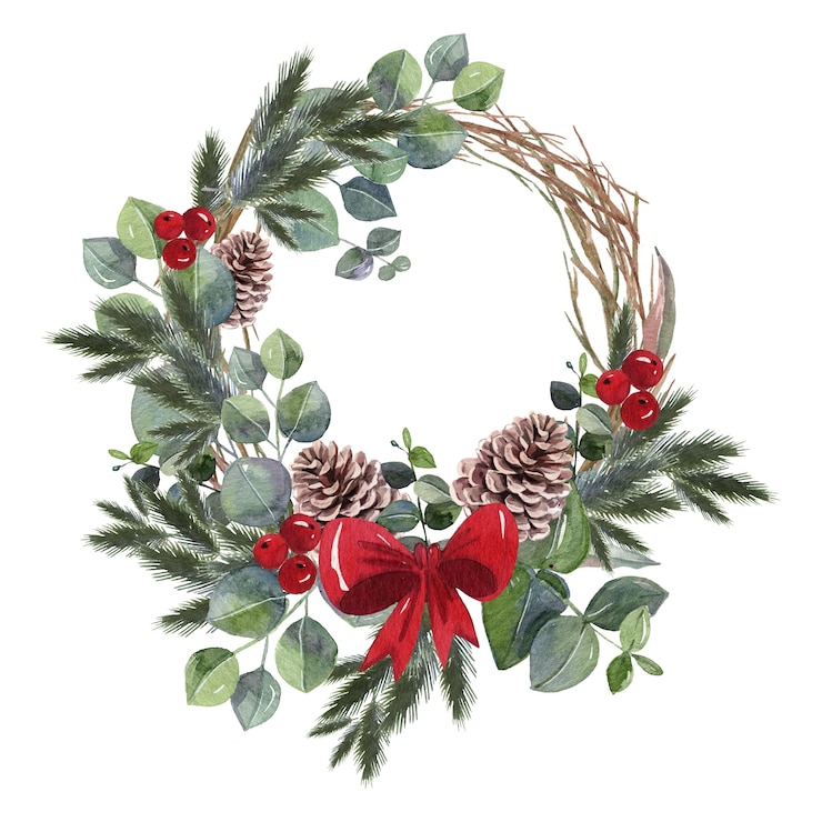 Gratis Vector aquarel kerstmis krans concept