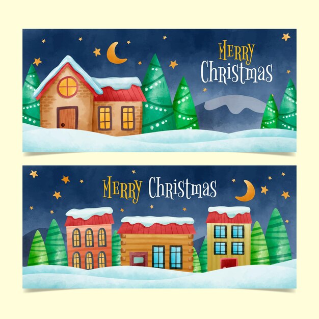 Aquarel kerststad banners pack