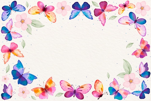 Aquarel kleurrijke achtergrond met vlinders