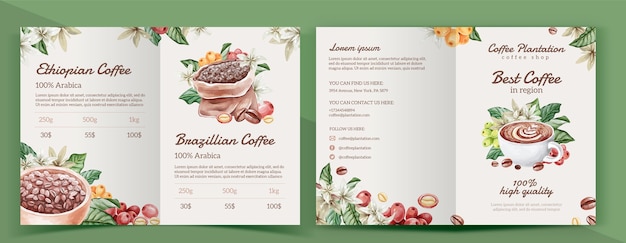 Gratis vector aquarel koffieplantage brochure