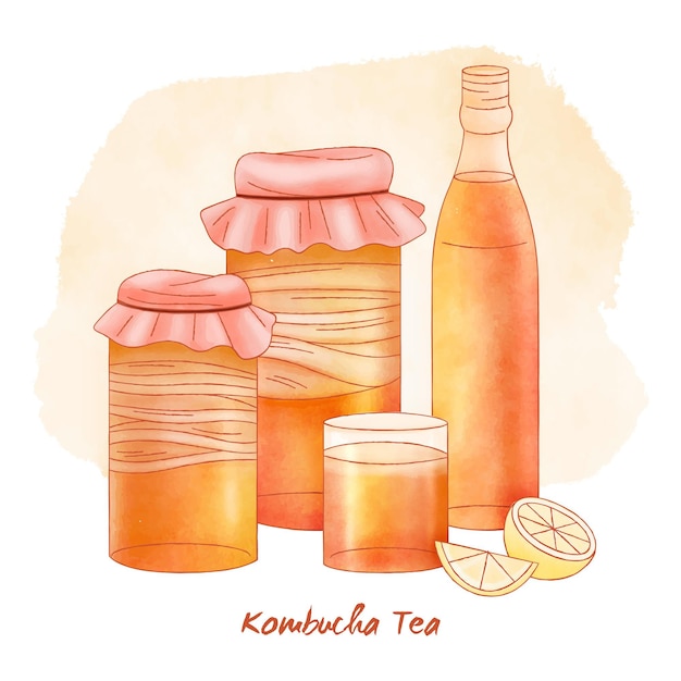 Gratis vector aquarel kombucha thee concept