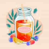 Gratis vector aquarel kombucha thee illustratie met fruit