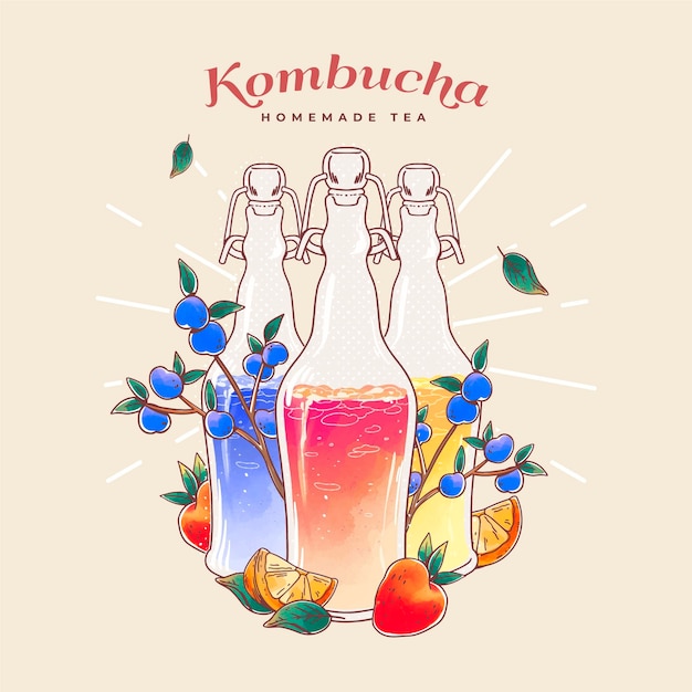 Aquarel kombucha thee illustratie