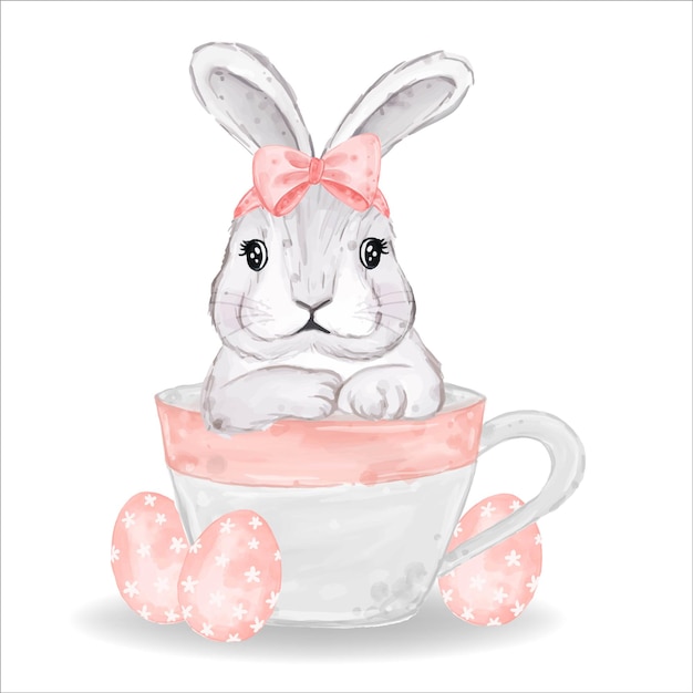 Aquarel konijn met roze eieren