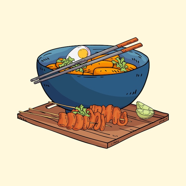 Gratis vector aquarel koreaanse voedselillustratie