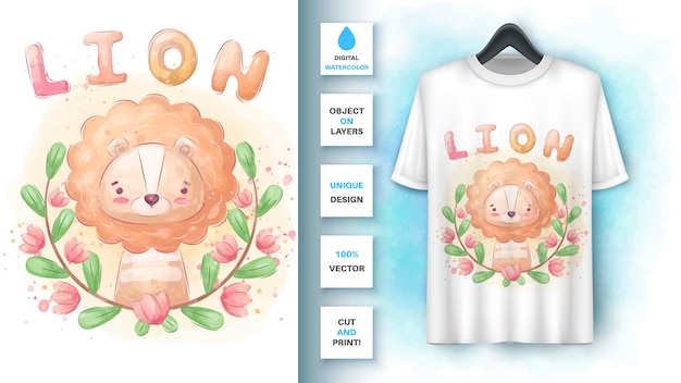 Aquarel leeuw in bloem poster en merchandising.