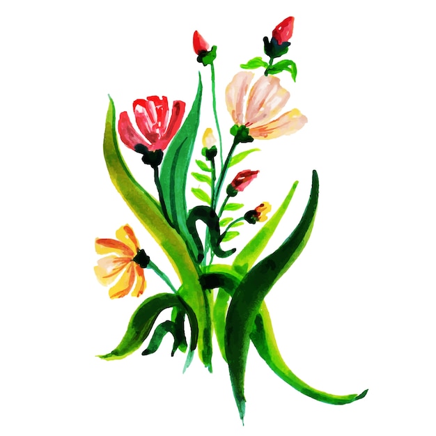 Gratis vector aquarel lente bloemen en bladeren collectie