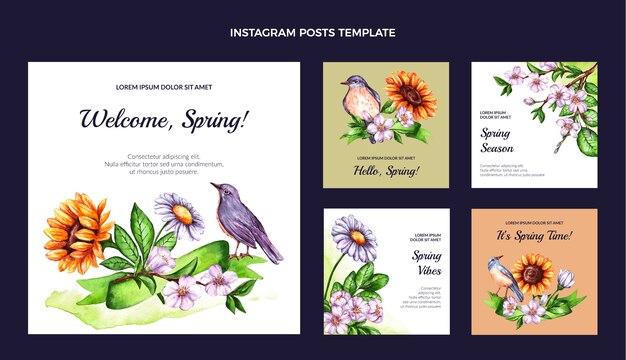 Aquarel lente instagram posts collectie