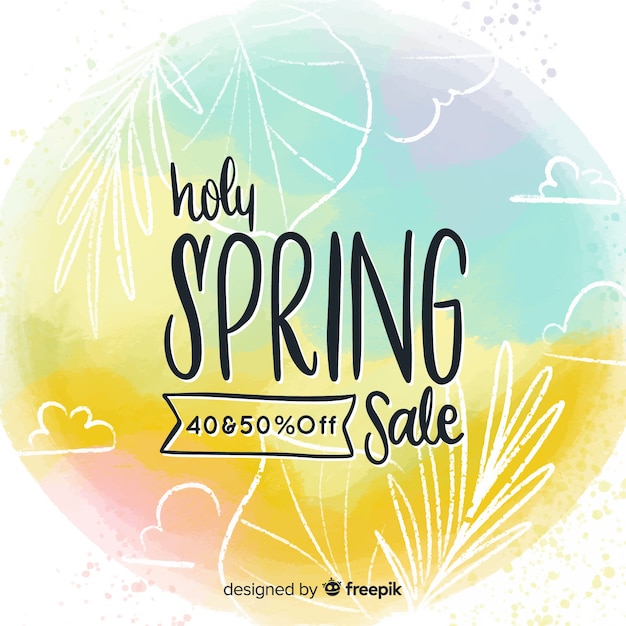 Gratis vector aquarel lente verkoop achtergrond