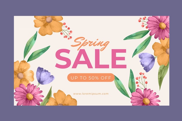 Gratis vector aquarel lente verkoop bloemen horizontale banner