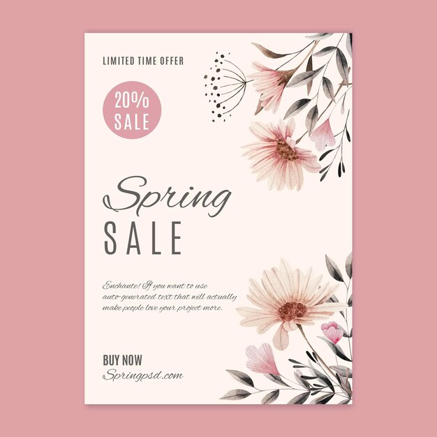 Aquarel lente verkoop verticale flyer-sjabloon