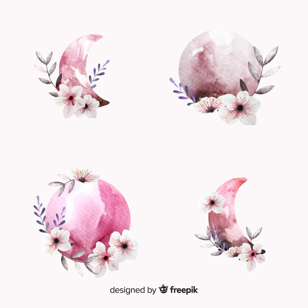 Aquarel maan collectie in roze tinten