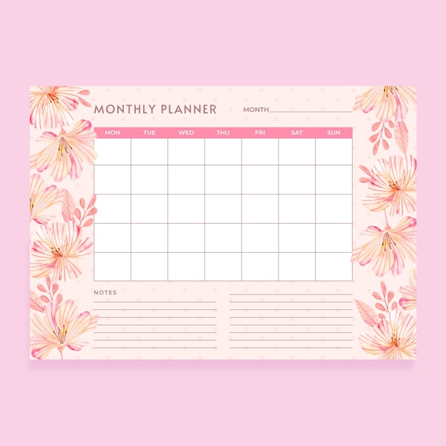 Aquarel maandelijkse planner kalender