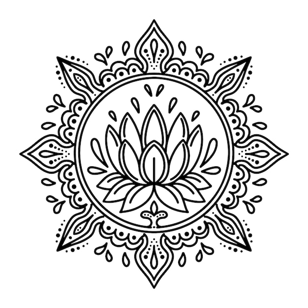 Aquarel mandala lotusbloem tekening